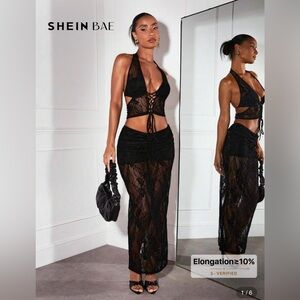 SHEIN Black Lace Detail Dress